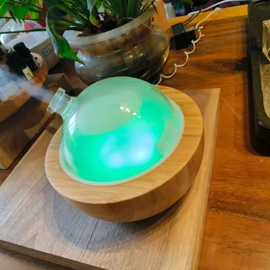 Glass Essential Oil Diffuser with Real Wood Base – 200ml Ultrasonic Aroma Diffuser & LED Light