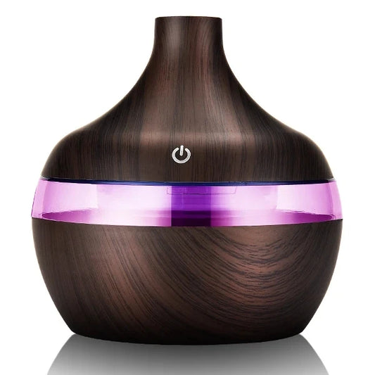 Wood Grain Essential Oil Diffuser – 300ml with 7-Color LED