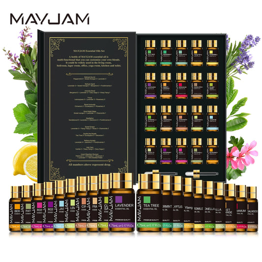 MAYJAM 20-Piece Essential Oils Set – Premium Aromatherapy Kit (5ml Each Bottle)