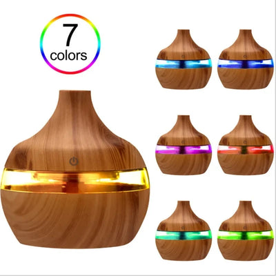 Wood Grain Essential Oil Diffuser – 300ml with 7-Color LED